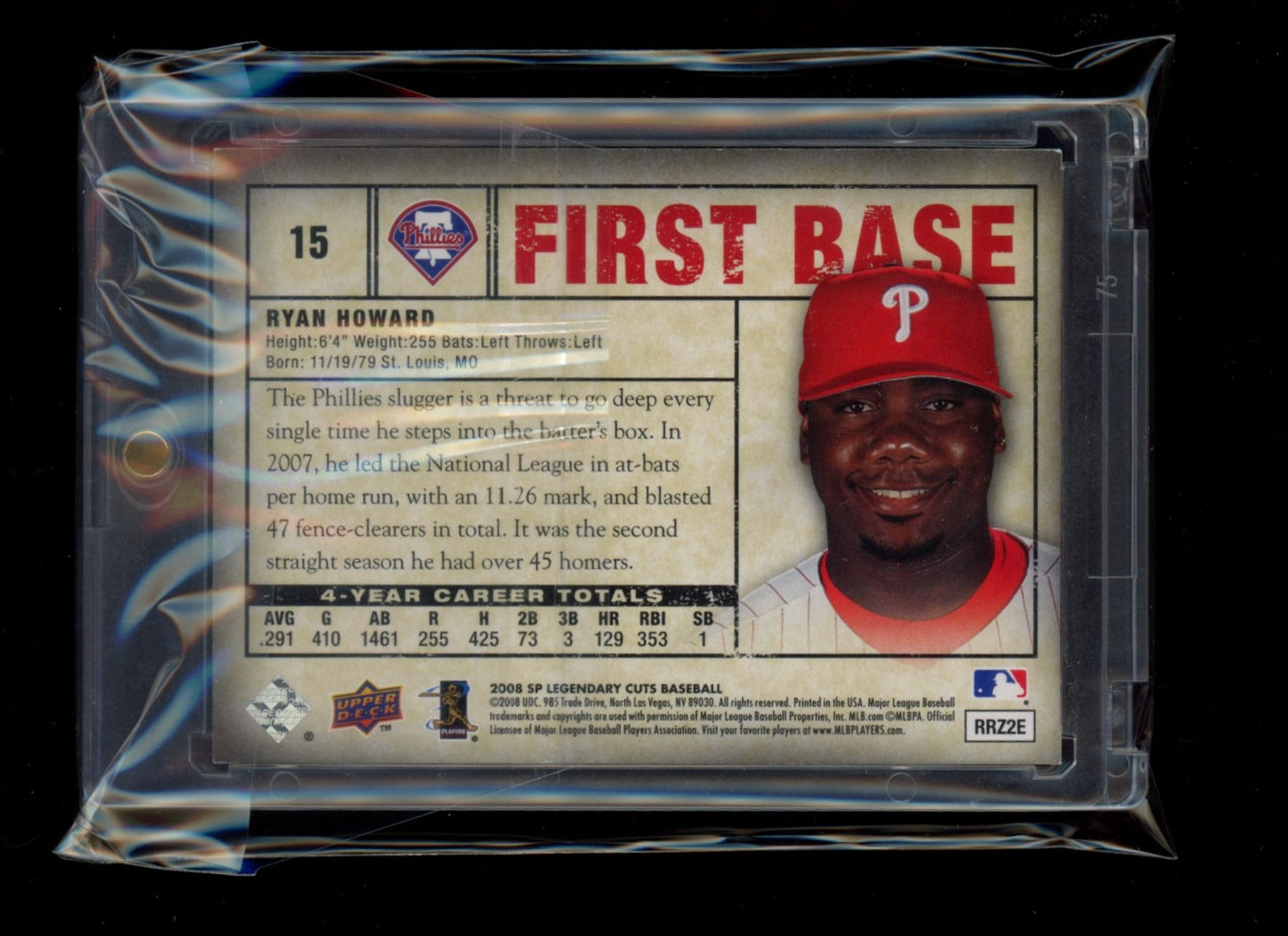 2008 SP Legendary Cuts #15 Ryan Howard Memorable Moments #/1