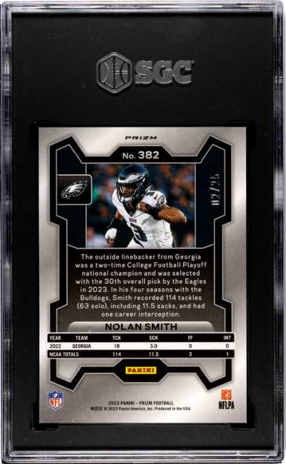 2023 Panini Prizm #382 Nolan Smith Navy Camo Prizm SGC 9