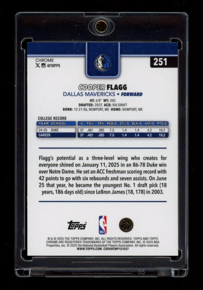 2025-26 Topps Chrome #251 Cooper Flagg basketball refractor