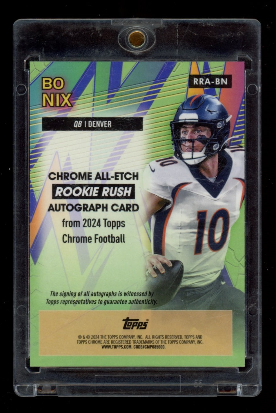 2024 Topps Chrome #RRA-BN Bo Nix Rookie Rush Auto Yellow Refractor #/75
