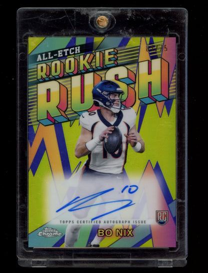 2024 Topps Chrome #RRA-BN Bo Nix Rookie Rush Auto Yellow Refractor #/75