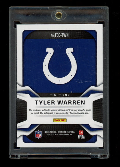 2025 Panini Certified #FBC-TWN Tyler Warren Freshman Fabric Sig #/499