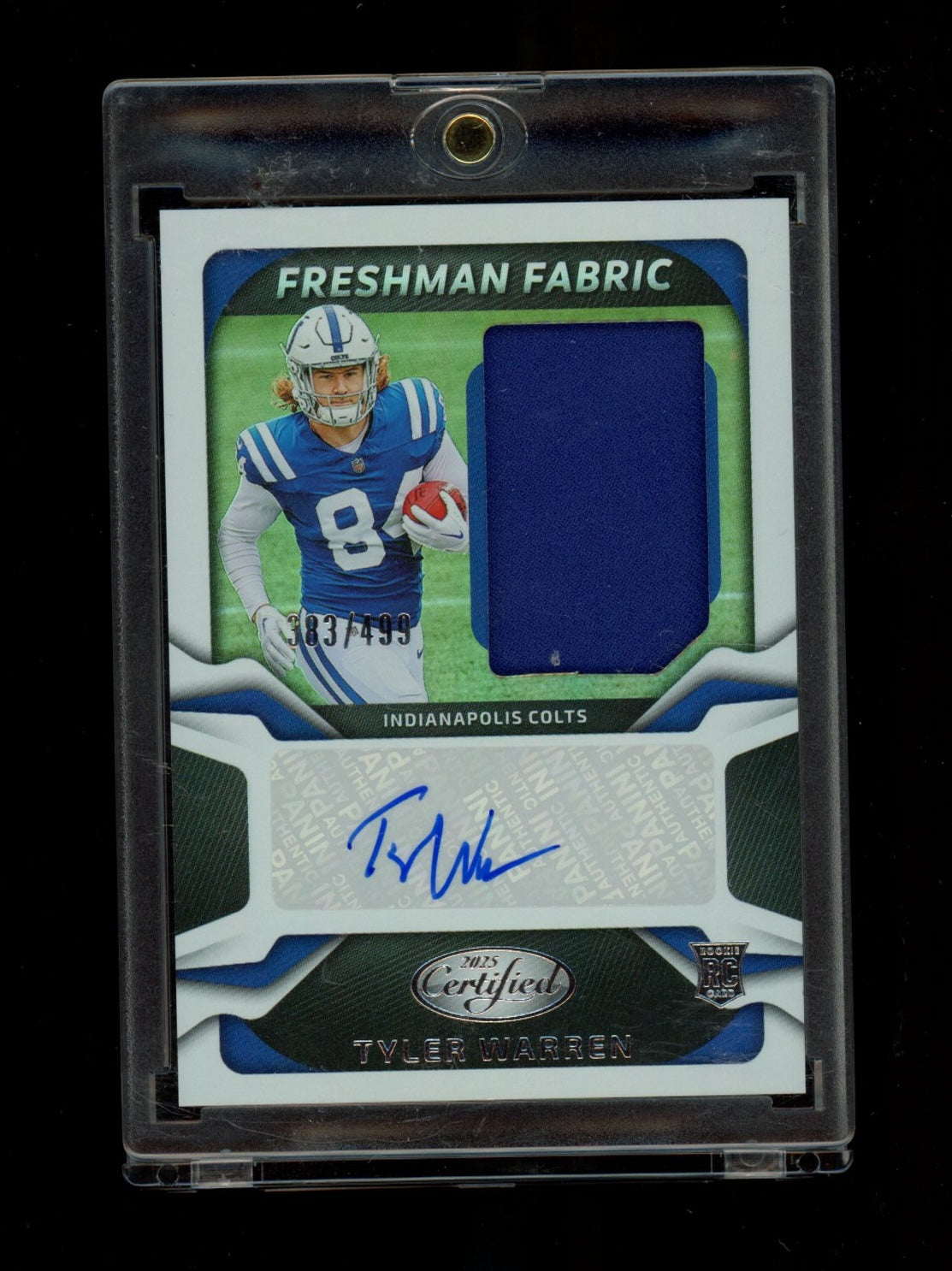 2025 Panini Certified #FBC-TWN Tyler Warren Freshman Fabric Sig #/499