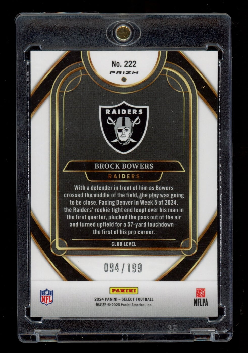 2024 Panini Select #222 Brock Bowers White Prizm Shock #/199