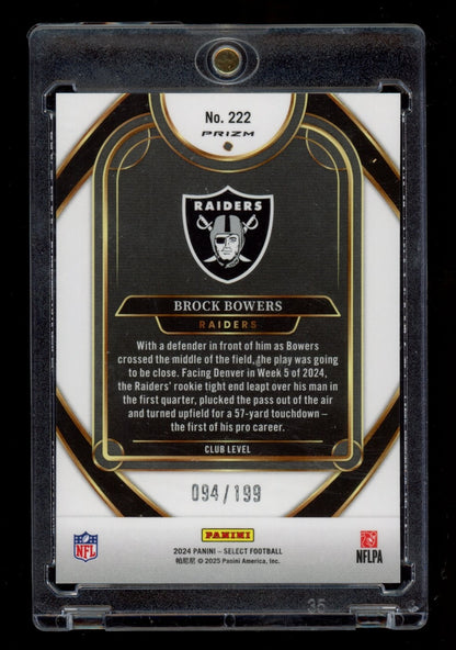 2024 Panini Select #222 Brock Bowers White Prizm Shock #/199
