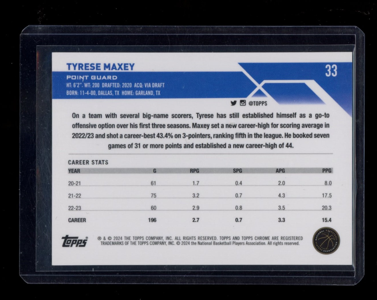 2023-24 Topps Chrome Sapphire Edition #33 Tyrese Maxey