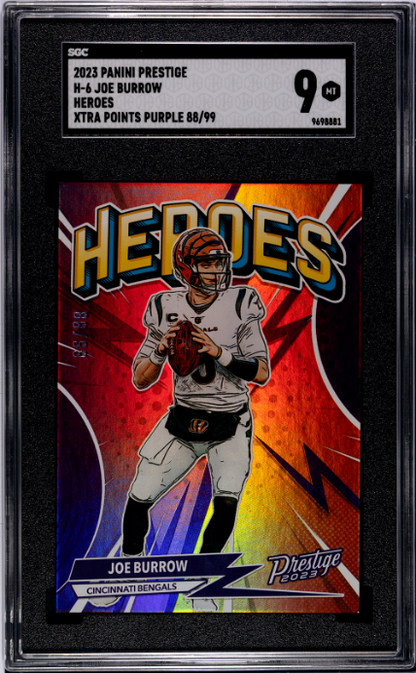 2023 Panini Prestige #H-6 Joe Burrow Heroes Xtra Points Purple SGC 9