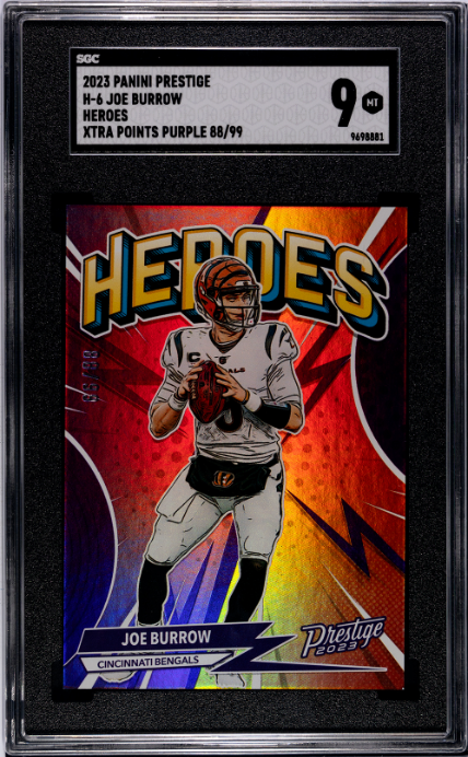 2023 Panini Prestige #H-6 Joe Burrow Heroes Xtra Points Purple SGC 9