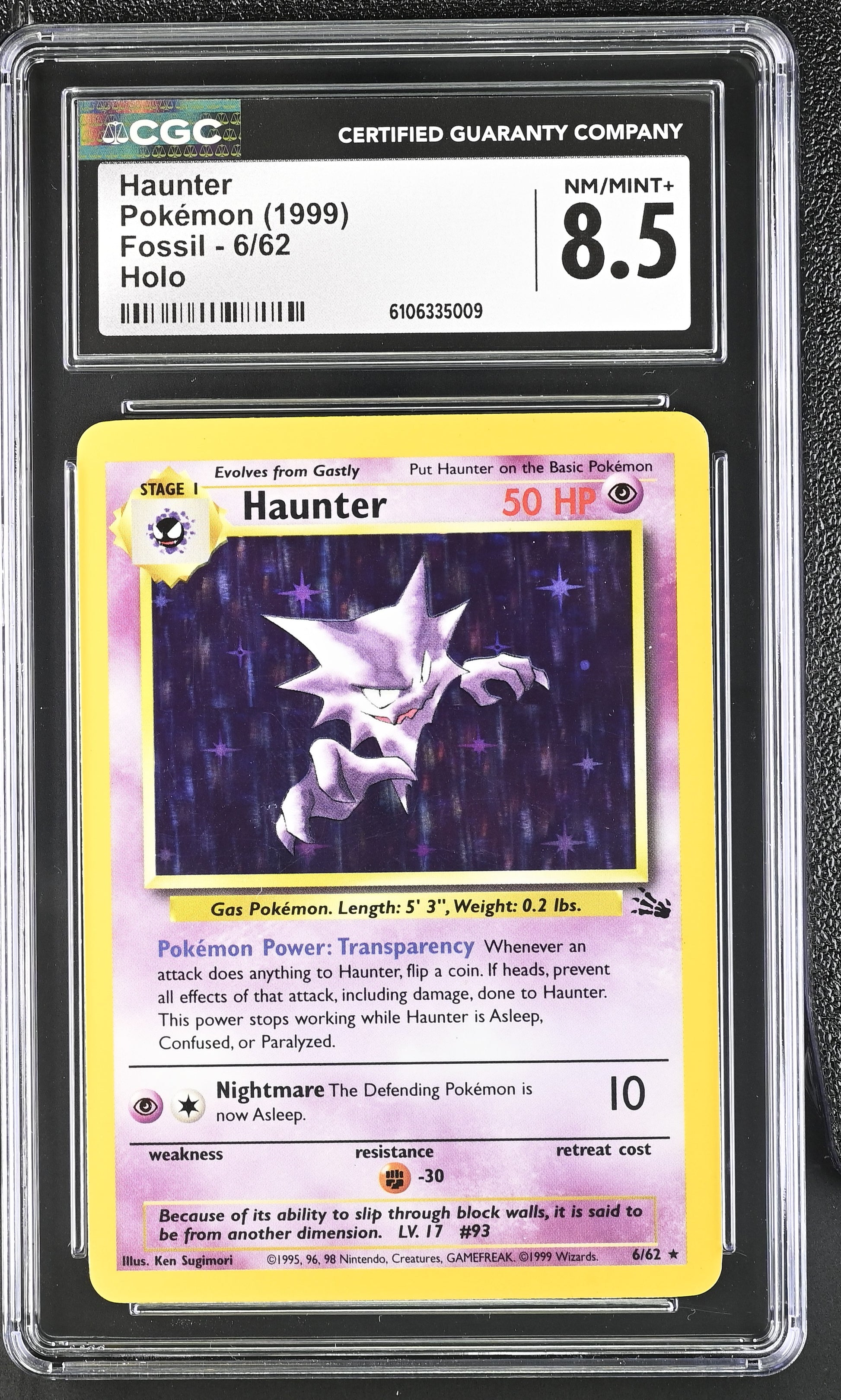 1999 Fossil #6/62 Haunter CGC 8.5