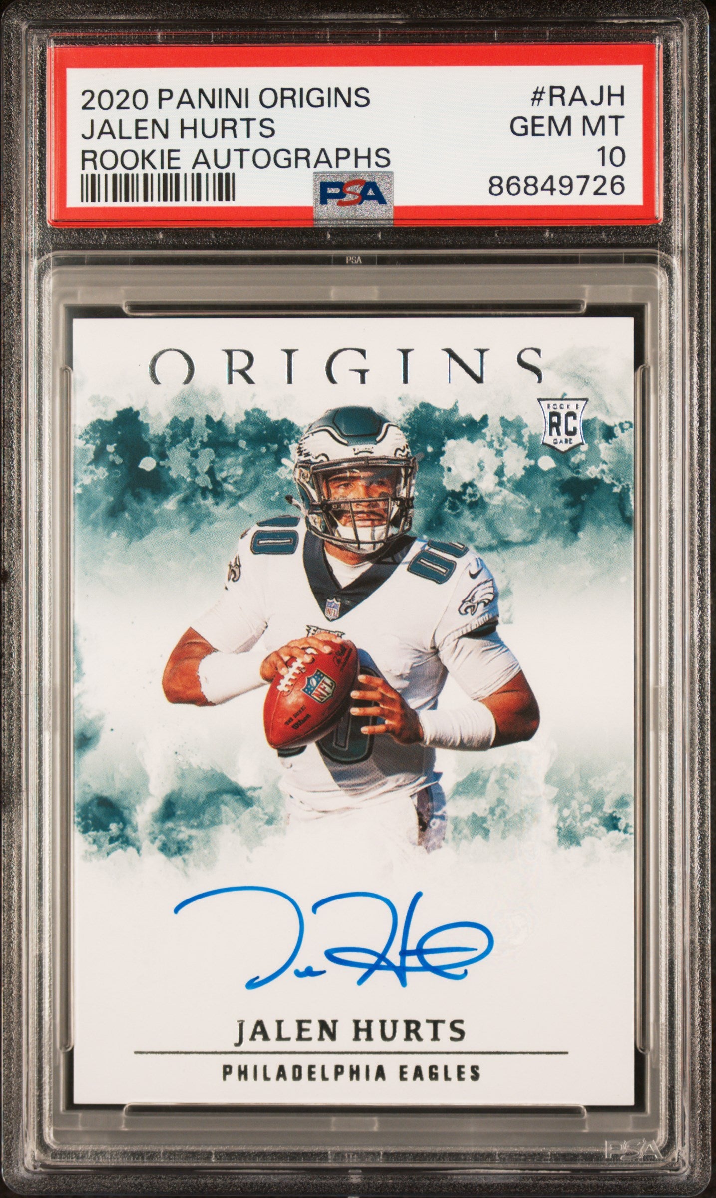 2020 Panini Origins Rookie Autographs #RAJH Jalen Hurts Rookie Autographs PSA 10