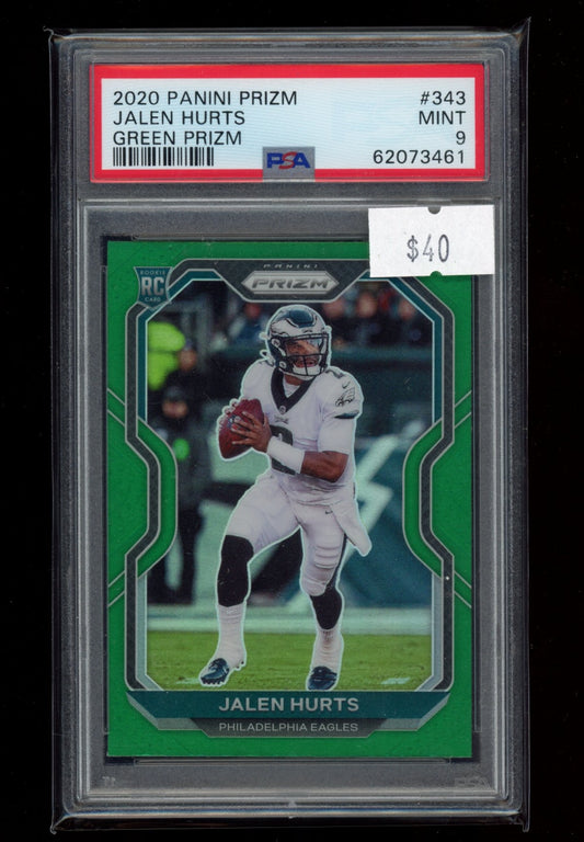 2020 Panini Prizm #343 Jalen Hurts Prizm Green PSA 9