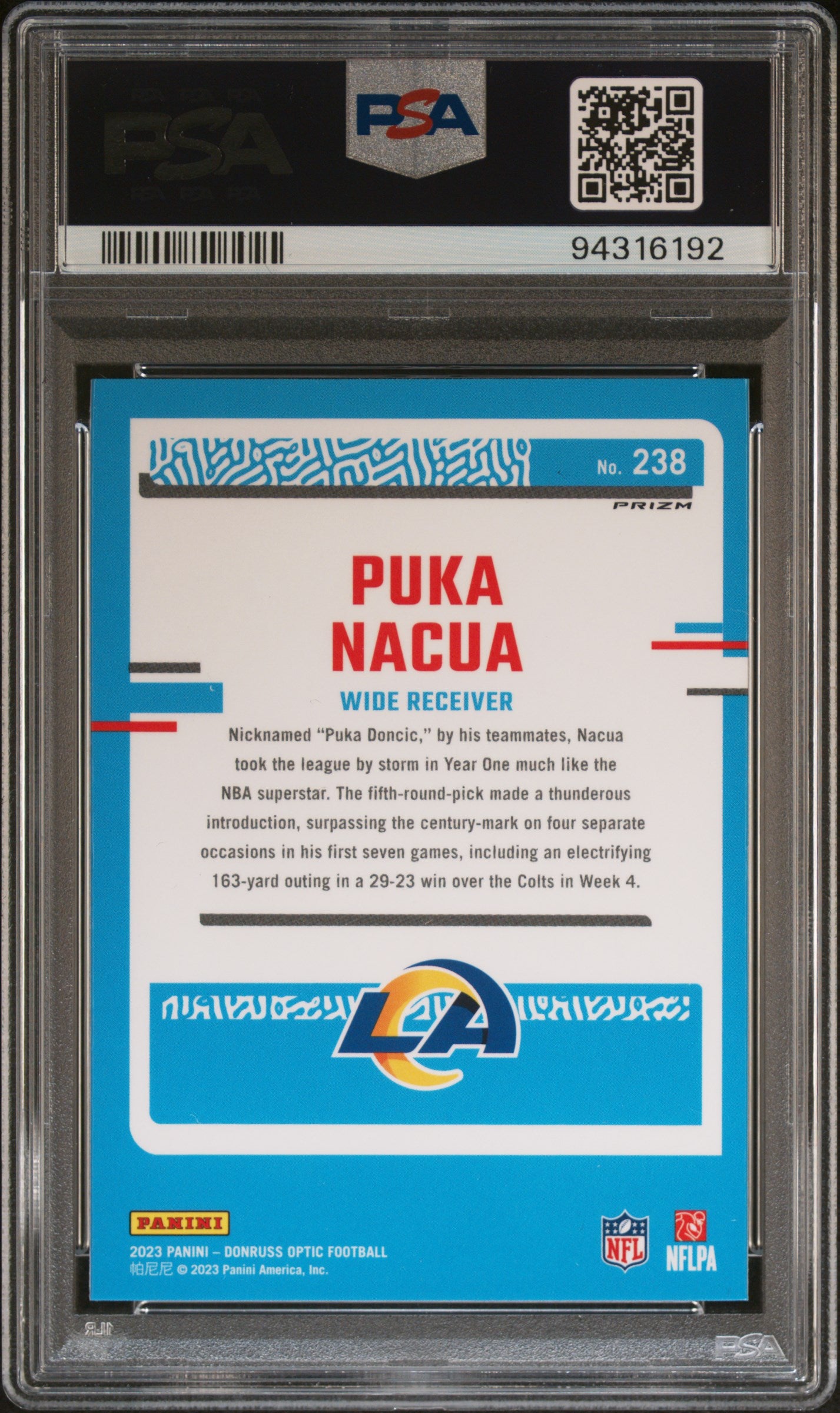 2023 Panini Donruss Optic #238 Puka Nacua Purple Shock PSA 10