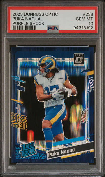 2023 Panini Donruss Optic #238 Puka Nacua Purple Shock PSA 10
