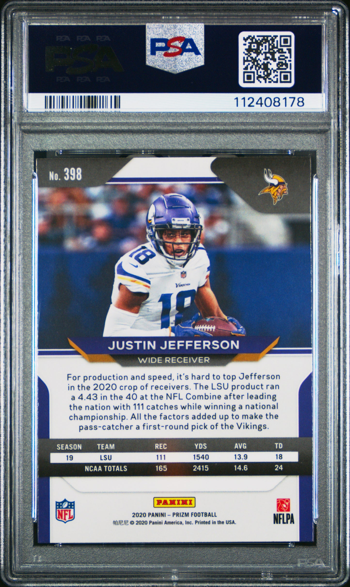 2020 Panini Prizm #398 Justin Jefferson PSA 10