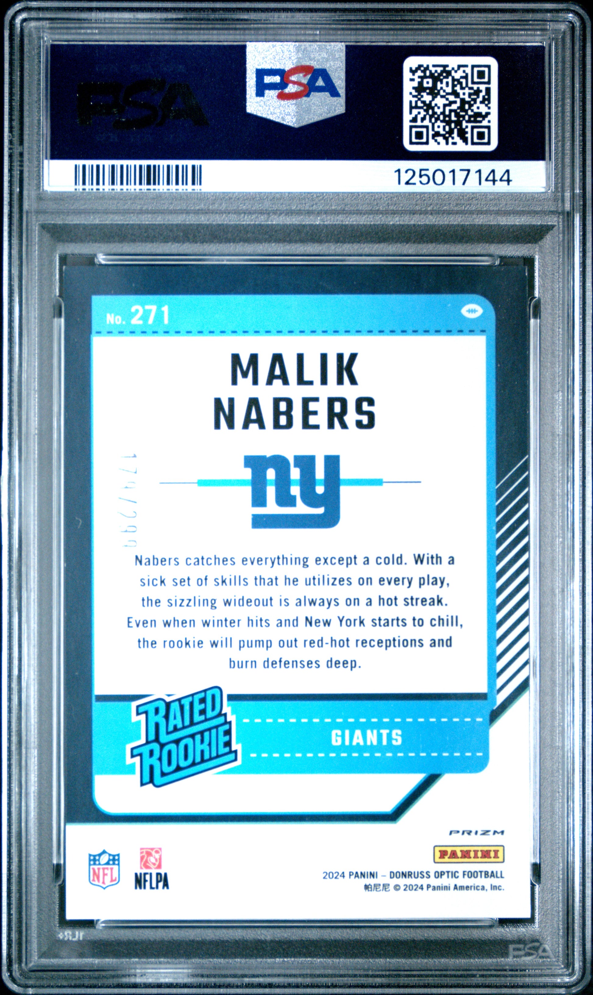 2024 Panini Donruss Optic #271 Malik Nabers Aqua PSA 9