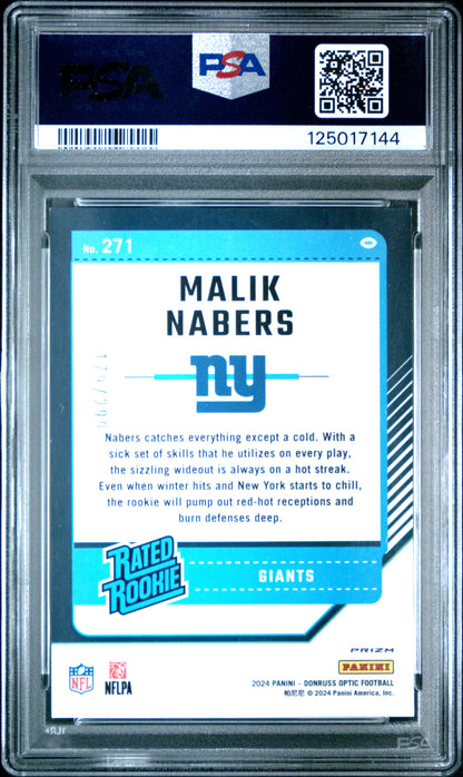 2024 Panini Donruss Optic #271 Malik Nabers Aqua PSA 9
