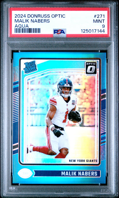 2024 Panini Donruss Optic #271 Malik Nabers Aqua PSA 9