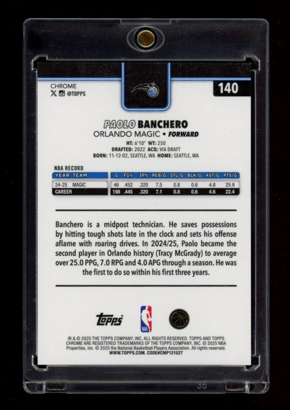 2025-26 Topps Chrome #140 Paolo Banchero Black RayWave Refractor #/10