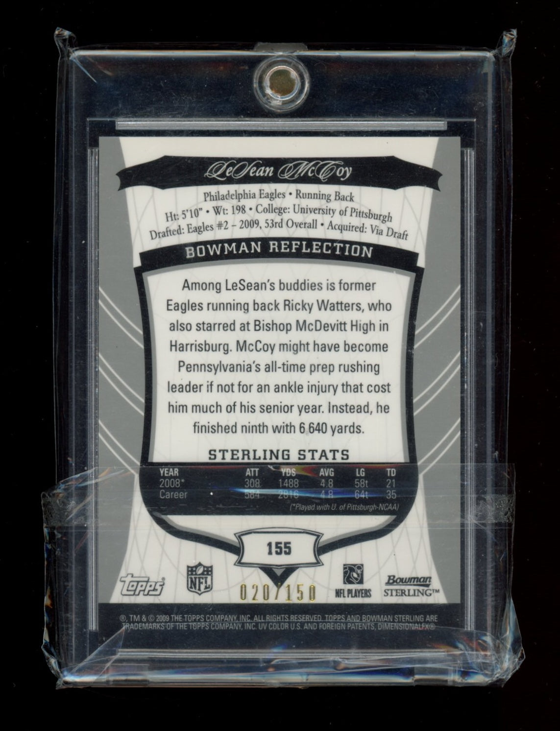 2009 Bowman Sterling #155b LeSean McCoy Autographed version #/150