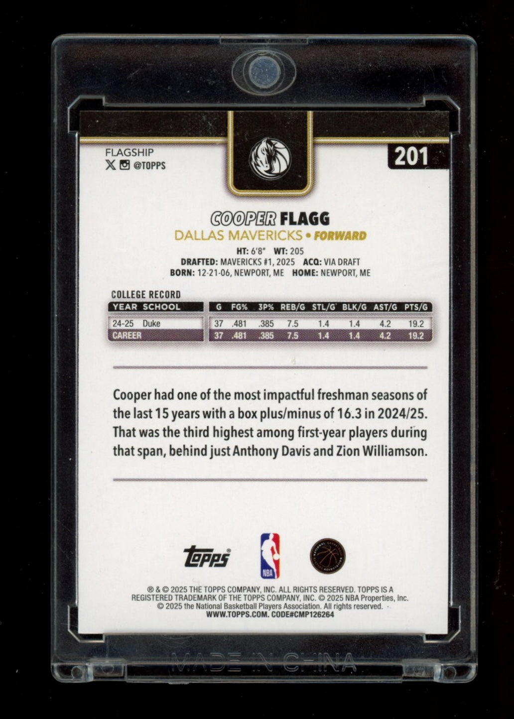 2025-26 Topps #201 Cooper Flagg Blackout