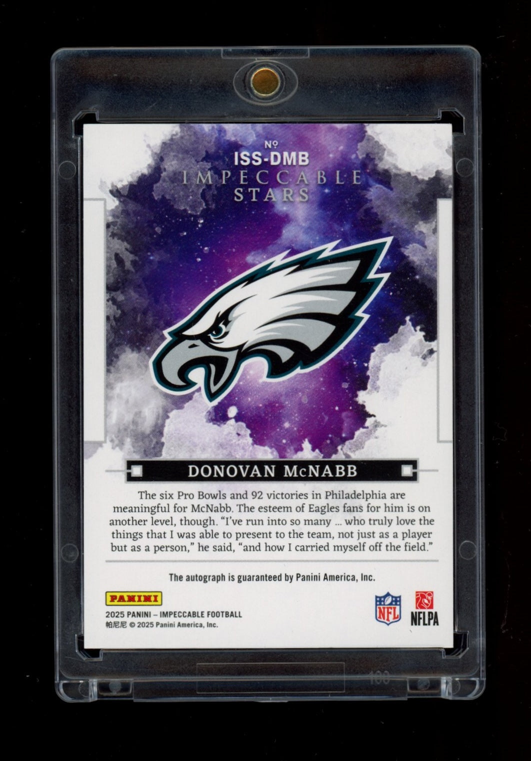 2025 Panini Impeccable #ISS-DMB Donovan McNabb Impeccable Stars Signatures #/75