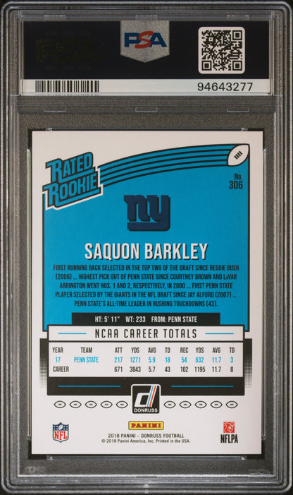 2018 Panini Donruss #306 Saquon Barkley PSA 9