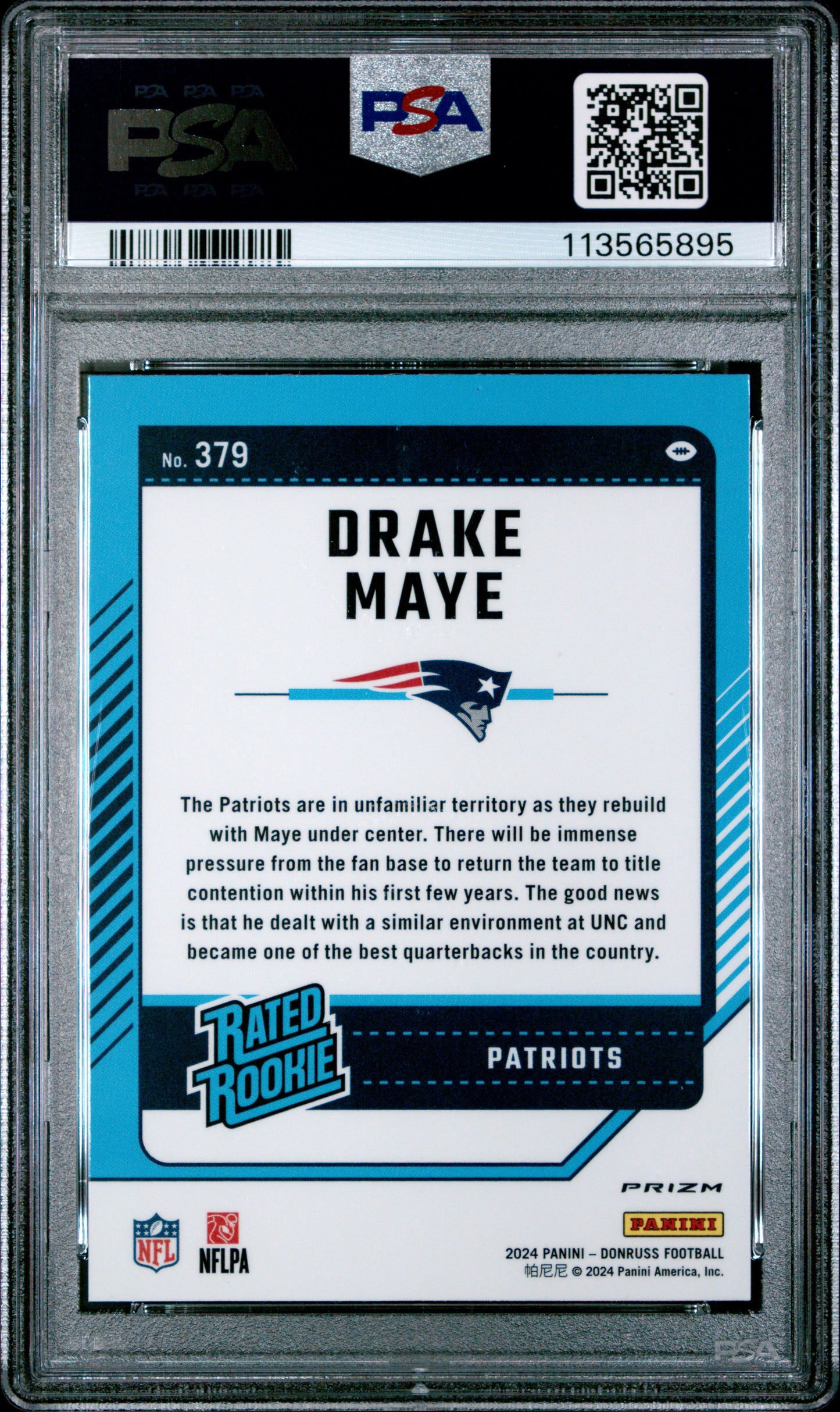 2024 Panini Donruss #379 Drake Maye Optic Preview-Pink PSA 9