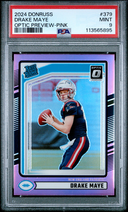 2024 Panini Donruss #379 Drake Maye Optic Preview-Pink PSA 9