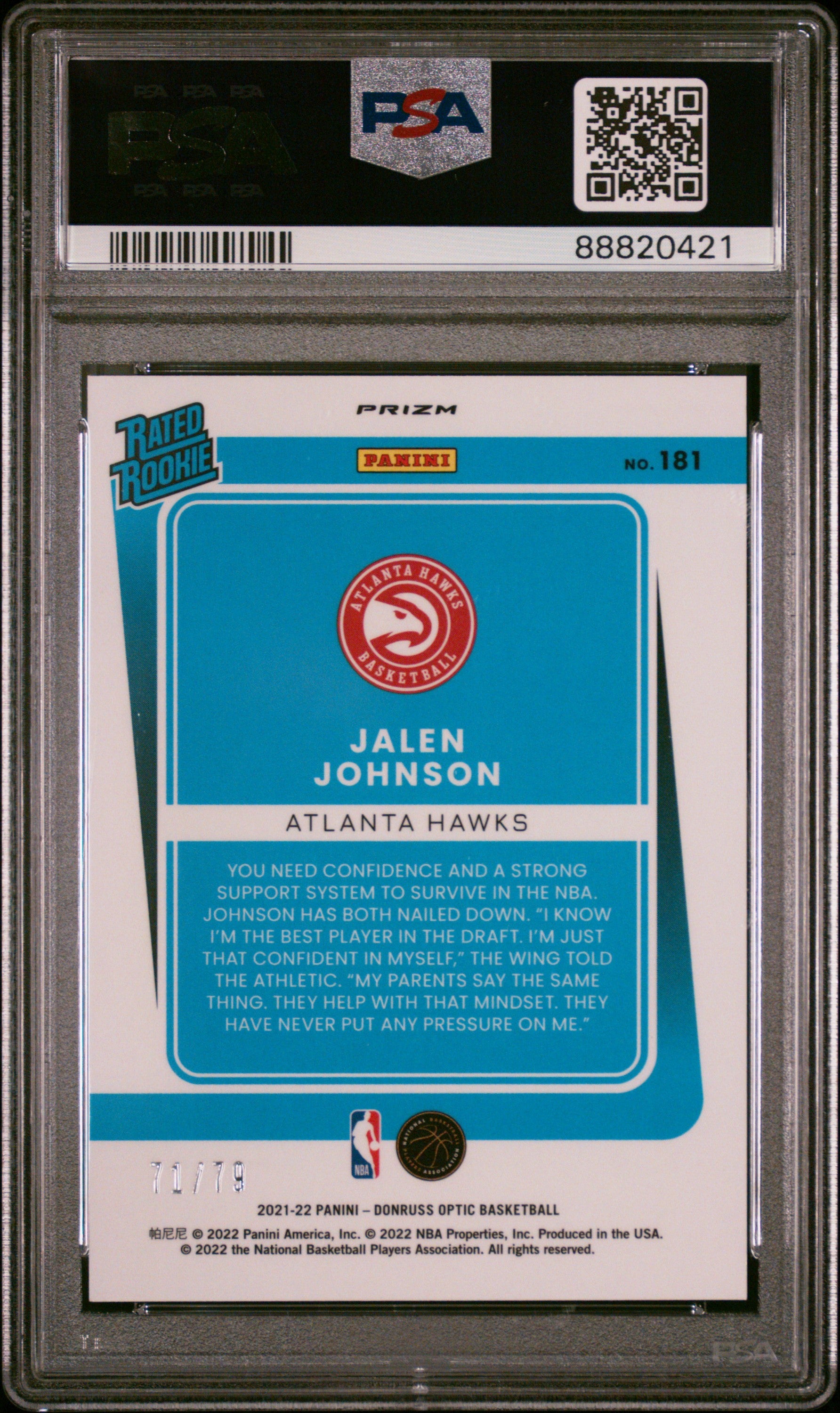 2021 Panini Donruss Optic #181 Jalen Johnson Pink Velocity PSA 9