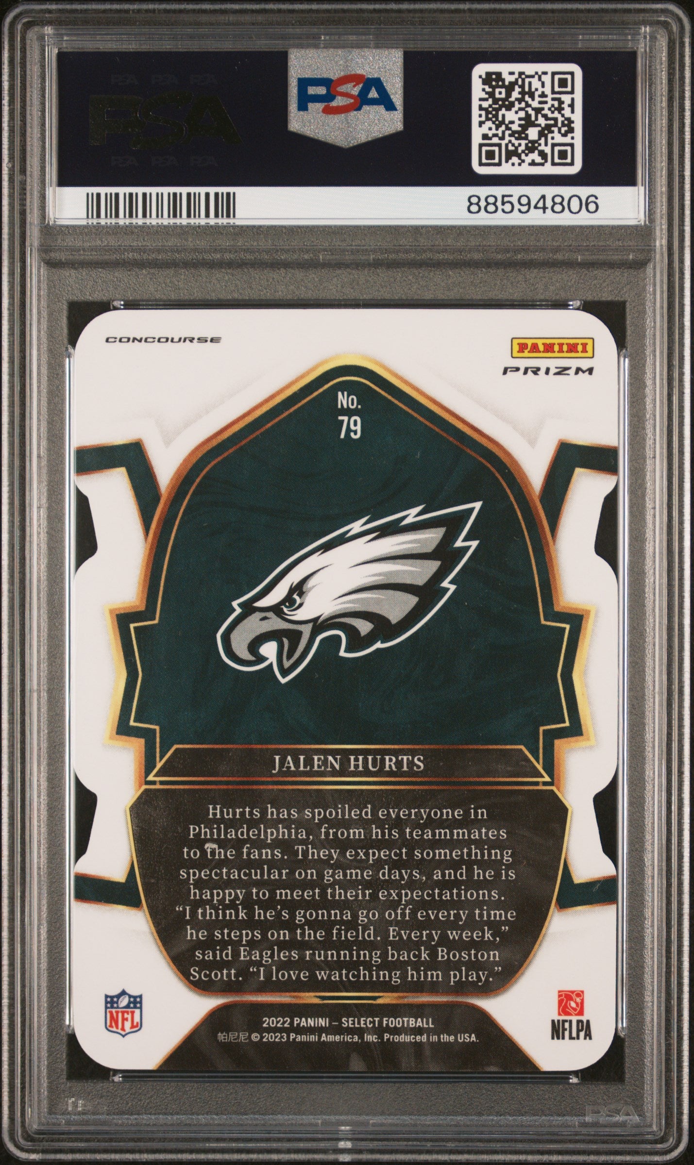 2022 Panini Select #79 Jalen Hurts Zebra Prizm PSA 10