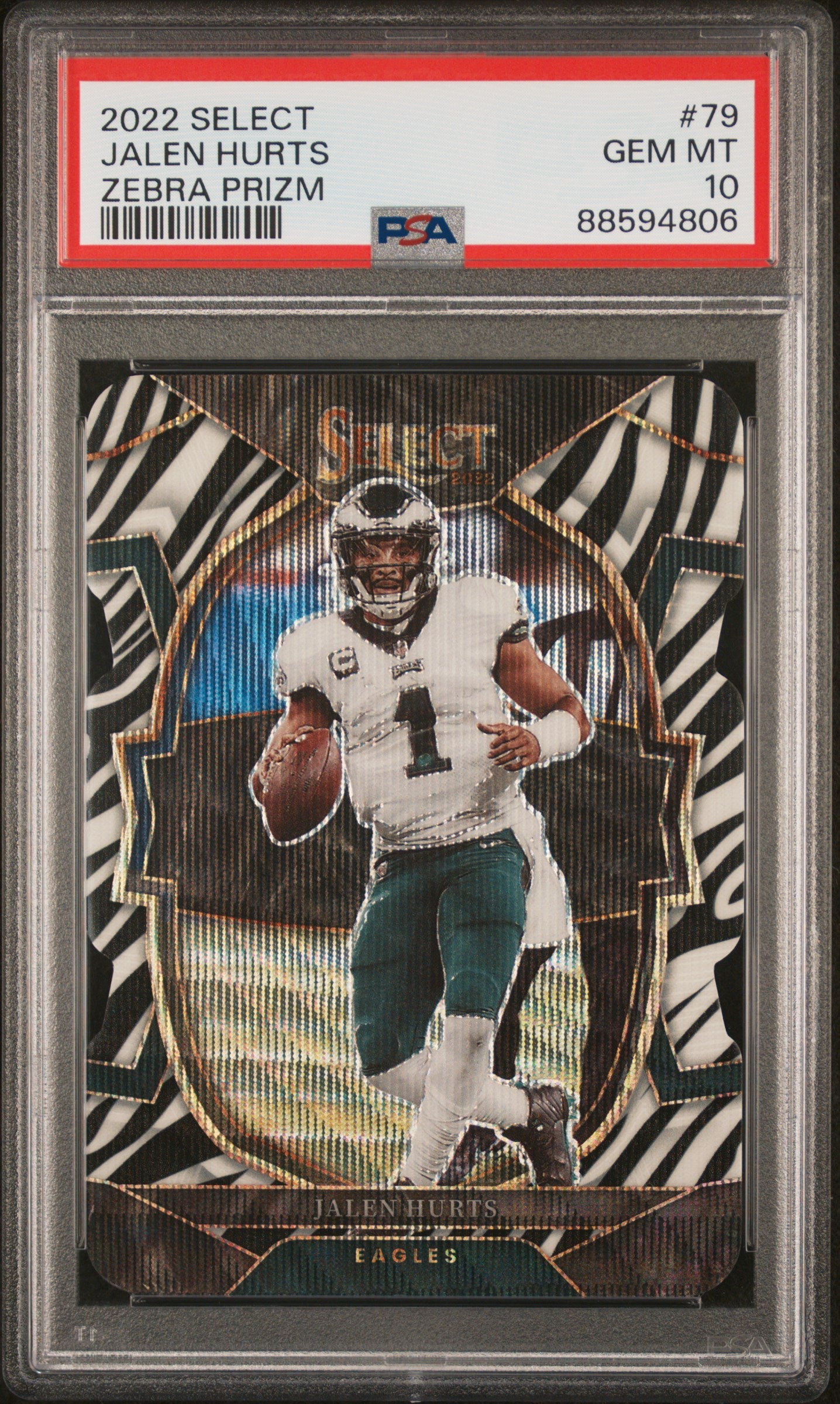 2022 Panini Select #79 Jalen Hurts Zebra Prizm PSA 10