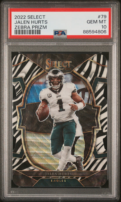 2022 Panini Select #79 Jalen Hurts Zebra Prizm PSA 10