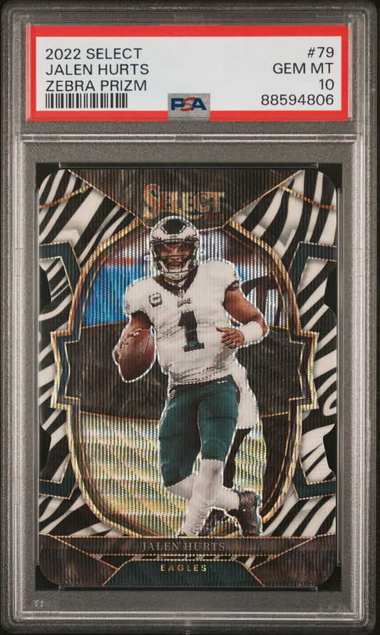 2022 Panini Select #79 Jalen Hurts Zebra Prizm PSA 10