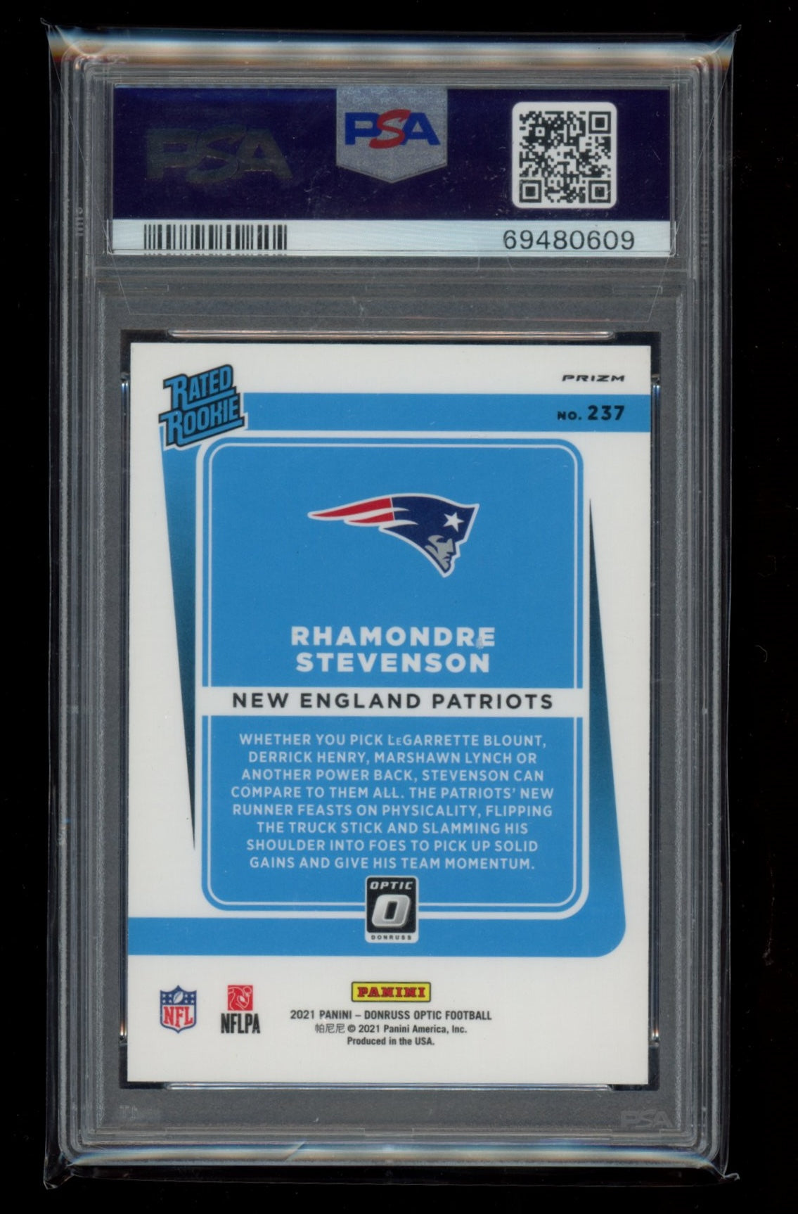 2021 Panini Donruss Optic #237 Rhamondre Stevenson Green Velocity PSA 10