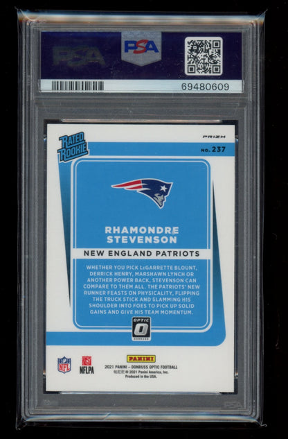 2021 Panini Donruss Optic #237 Rhamondre Stevenson Green Velocity PSA 10