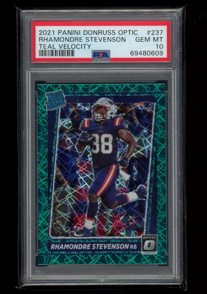 2021 Panini Donruss Optic #237 Rhamondre Stevenson Green Velocity PSA 10