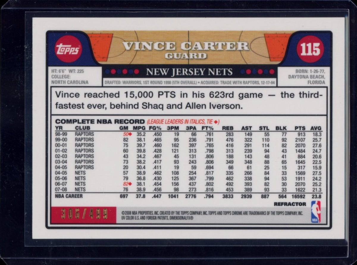2008-09 Topps Chrome #115 Vince Carter Refractors Orange #/499