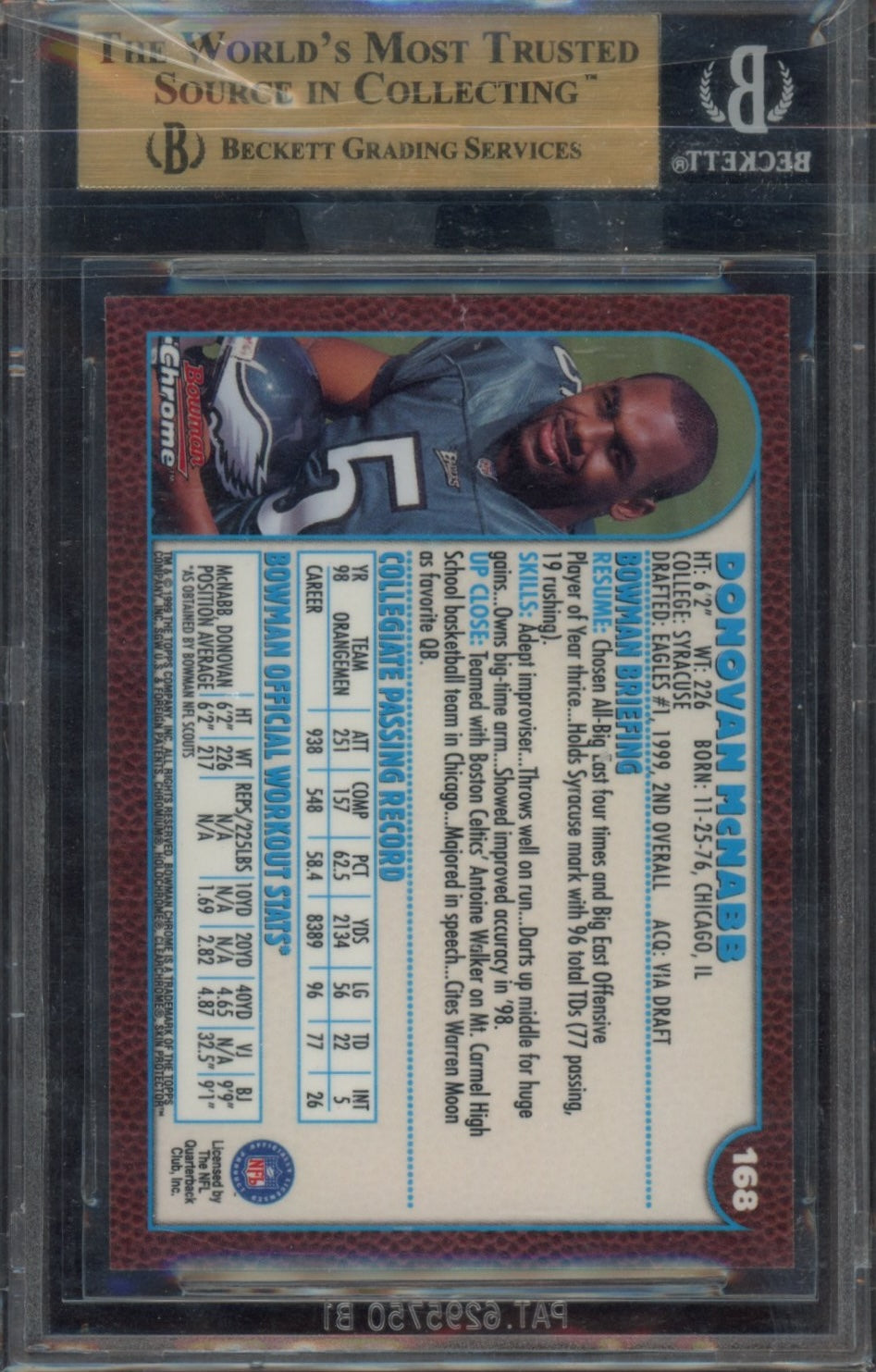 1999 Bowman Chrome #168 Donovan McNabb BGS 9.5