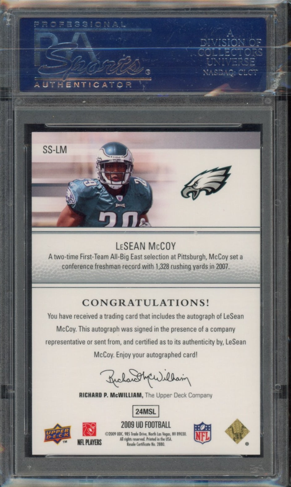 2009 Upper Deck Signature Shots #SS-LM Lesean Mccoy PSA 10