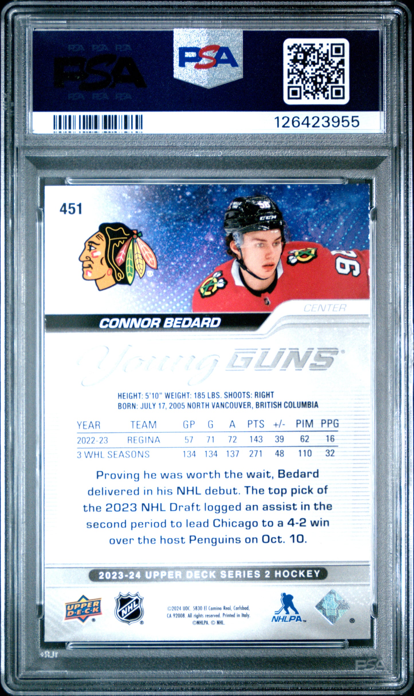 2023 Upper Deck #451 Connor Bedard PSA 8