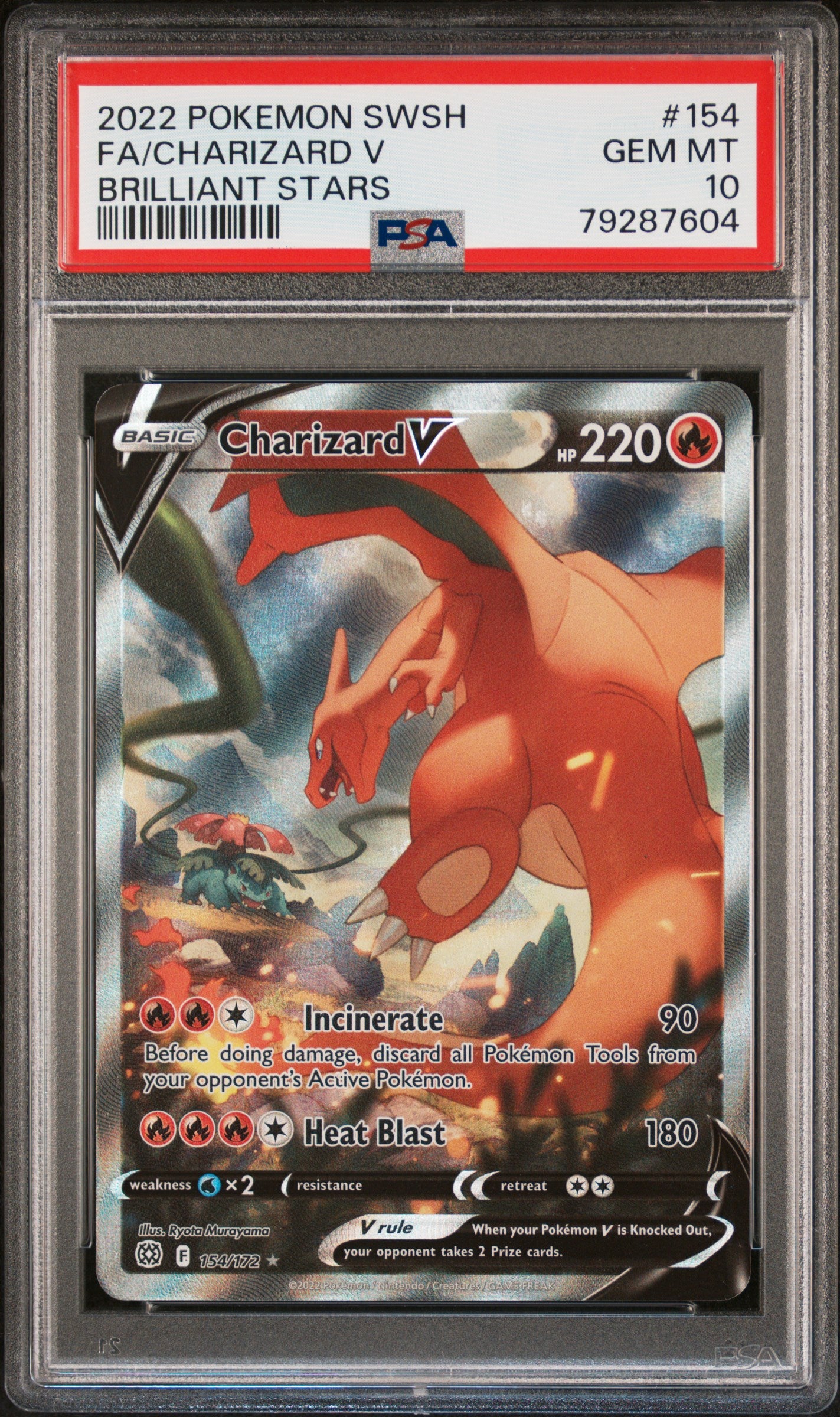 2022 Pokemon Sword & Shield Brilliant Stars #154 Charizard V PSA 10