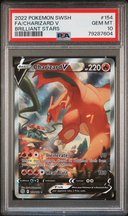 2022 Pokemon Sword & Shield Brilliant Stars #154 Charizard V PSA 10