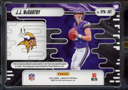 2024 Panini Absolute #RPM-JMY J.J. McCarthy Rookie Materials Auto #/399