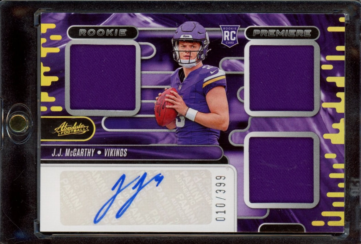 2024 Panini Absolute #RPM-JMY J.J. McCarthy Rookie Materials Auto #/399
