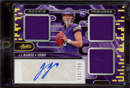 2024 Panini Absolute #RPM-JMY J.J. McCarthy Rookie Materials Auto #/399