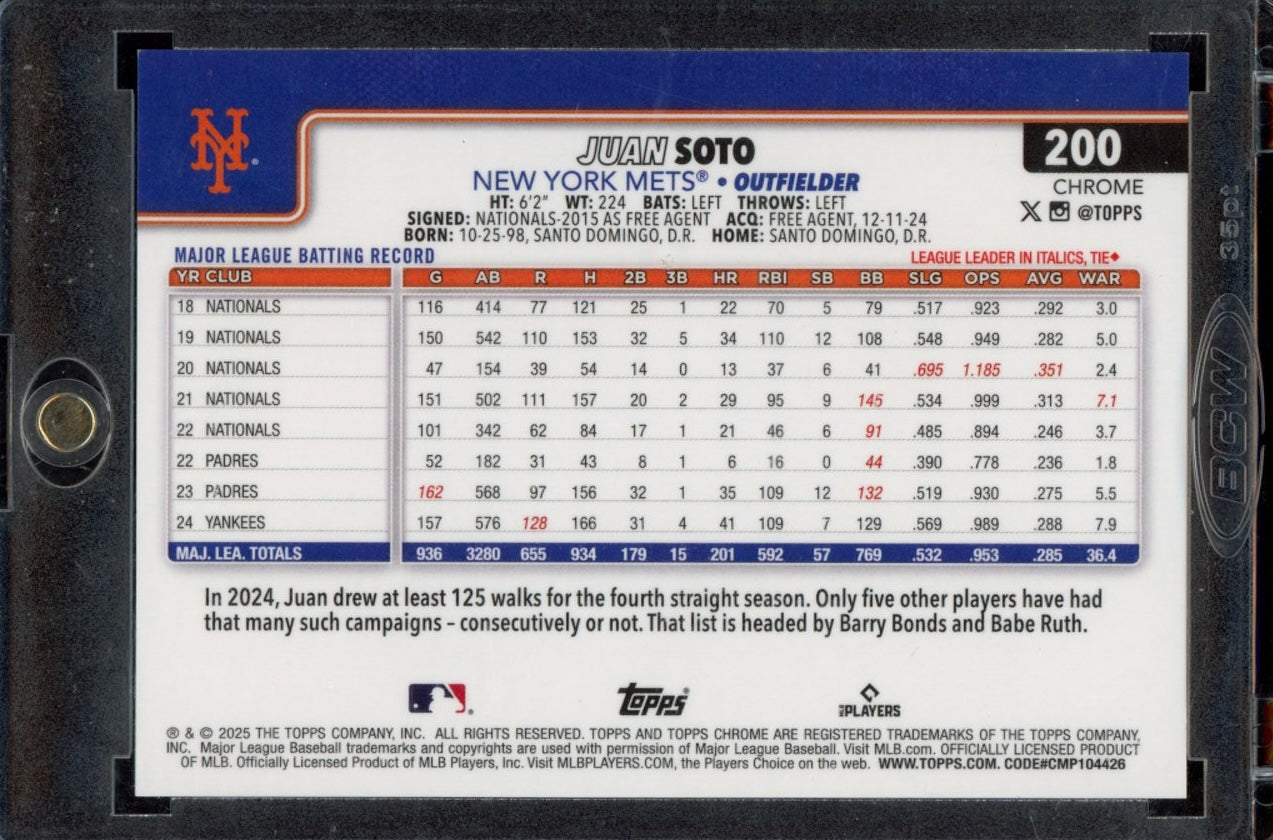 2025 Topps Chrome #200 Juan Soto Gold Refractors #/50