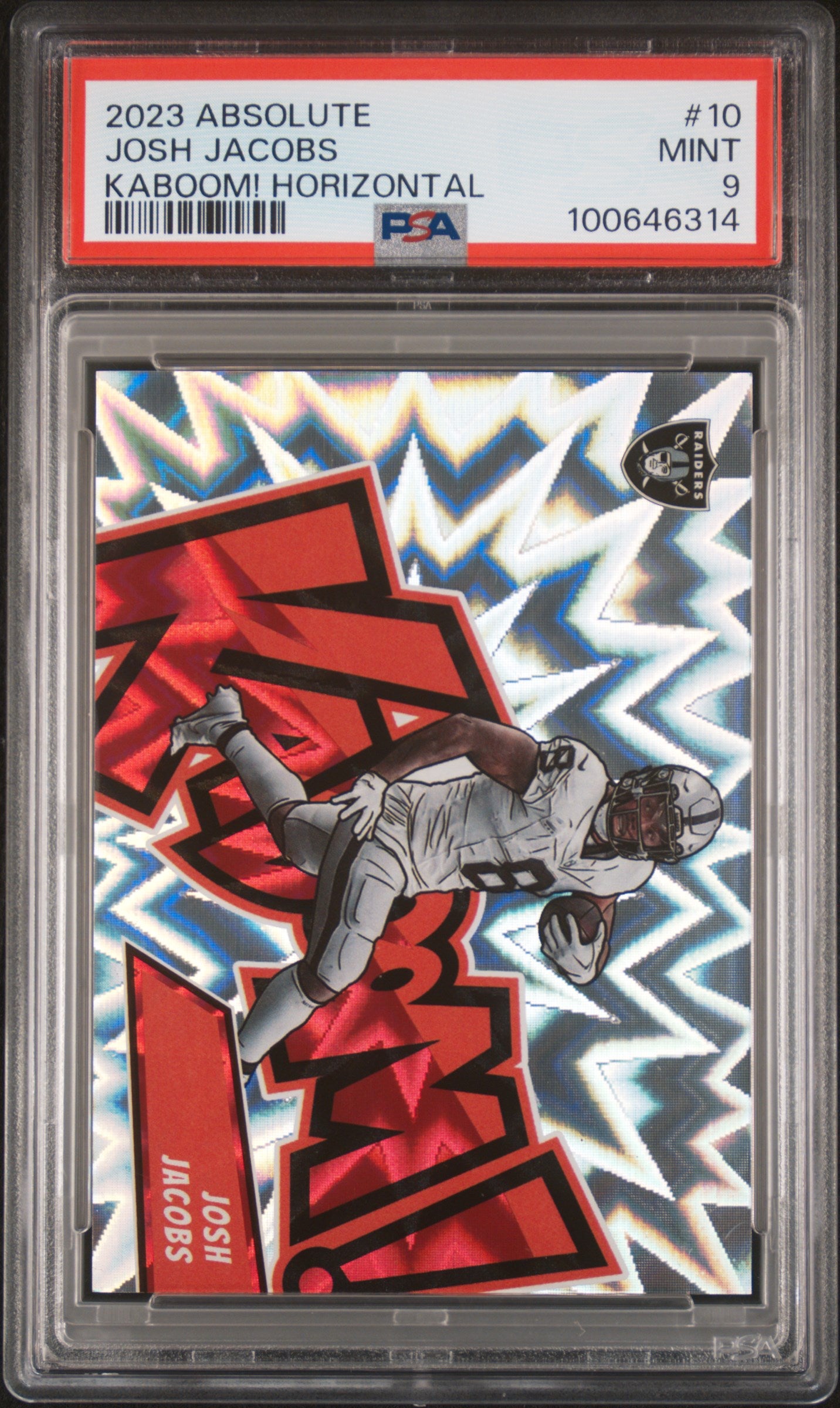 2023 Panini Absolute Kaboom! Horizontal #10 Josh Jacobs PSA 9