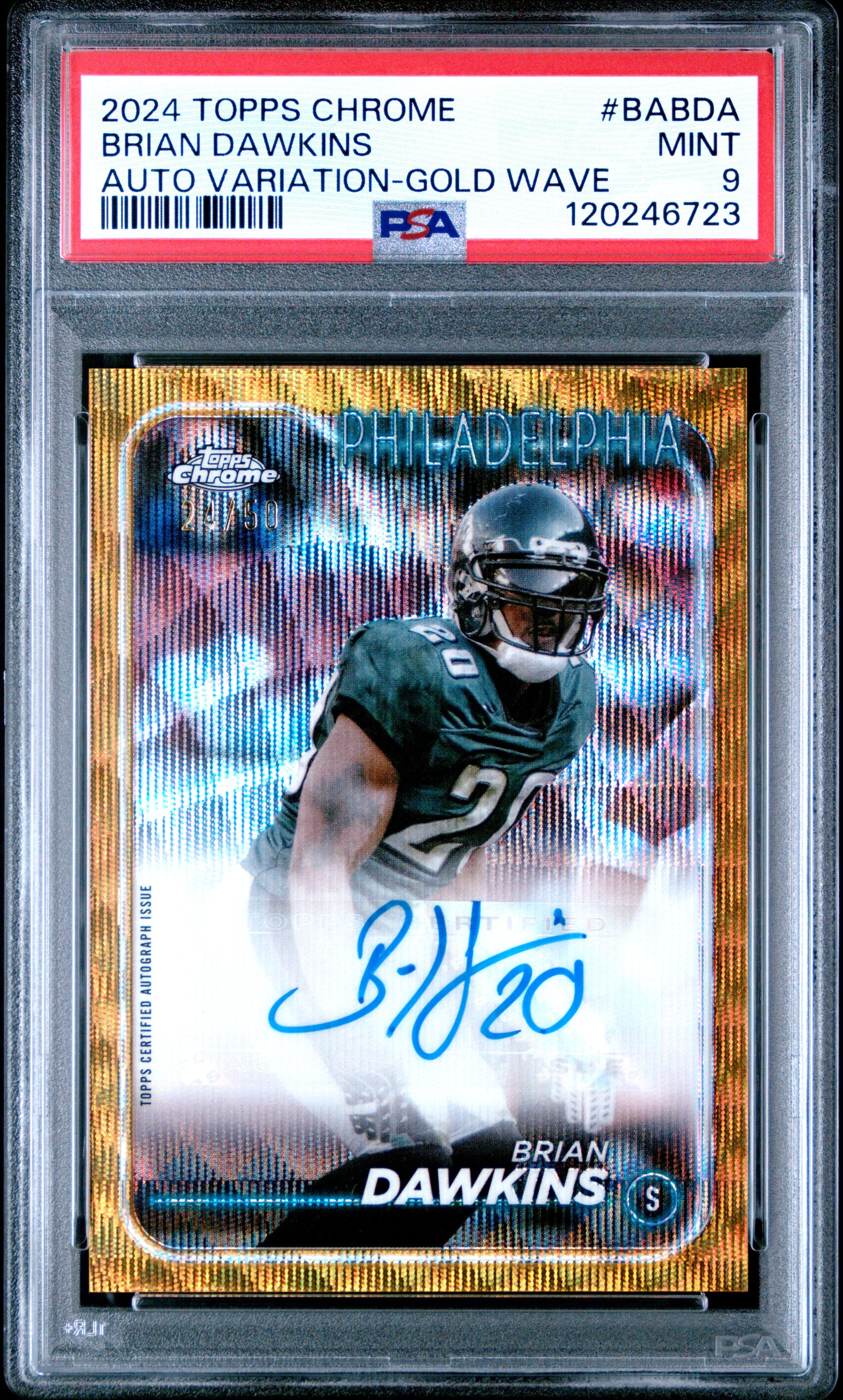2024 Topps Chrome Auto #BABDA Brian Dawkins Gold Wave PSA 9