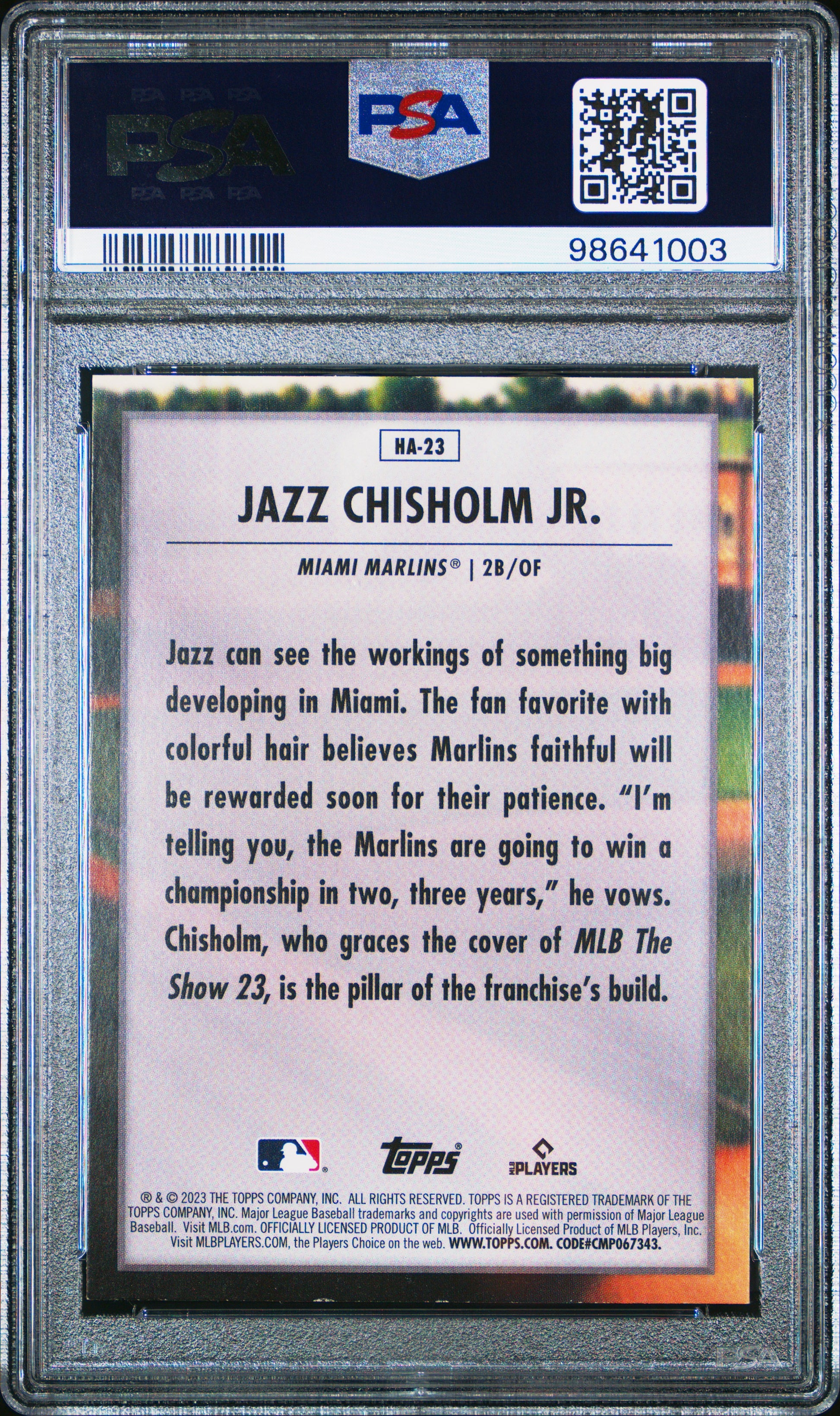 2023 Topps Home Field Advantage #HA23 Jazz Chisholm Home Field Advantage PSA 9