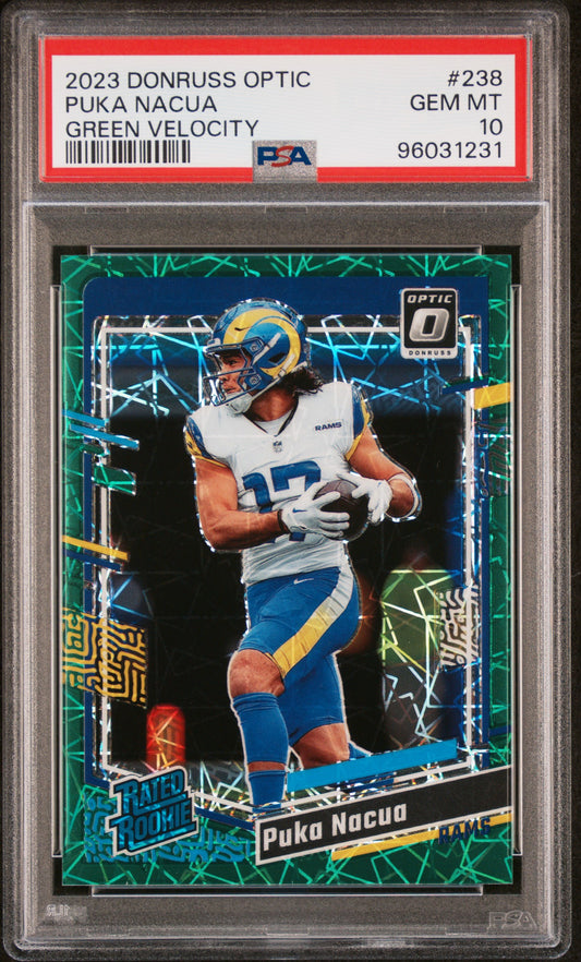 2023 Panini Donruss Optic #238 Puka Nacua Green Velocity PSA 10